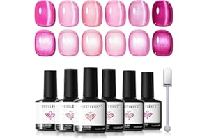 Modelones Vernis Semi Permanent,Vernis Gel UV Semi Permanent 6 Couleur Vernis à Ongles Soak Off Gel Polish French Manucure, Cat Eye Gel Série Gelée Rosé