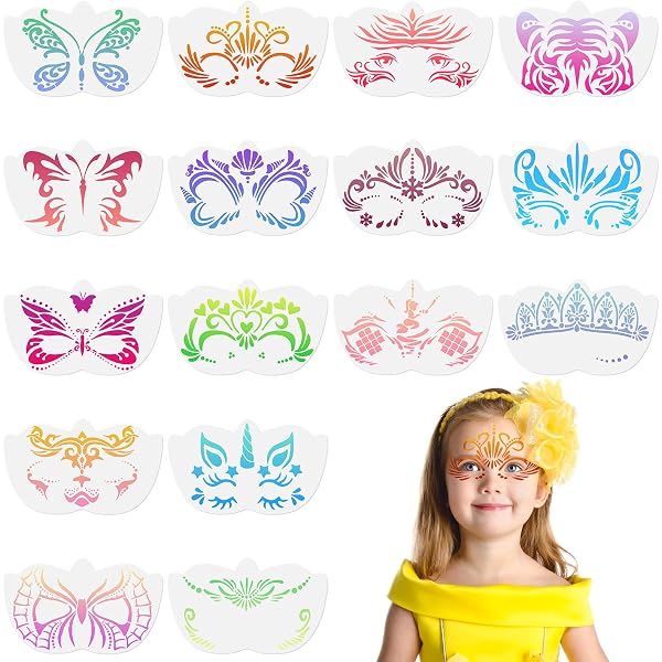 GIFANEO Pack De 44 Plantillas Reutilizables Para Pintura Facial Y Corporal – Diseños De Mariposas, Unicornios, Murciélagos Y Más – Ideales Para Halloween, Carnaval Y Fiestas Infantiles