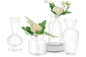 GLASSEAM Jarrón De Vidrio para Flores, Juego De 4 Florero De Cuello Estrecho, Florero Moderno De Guisante Dulce para Centro De Mesa, Decoración Interior, Boda