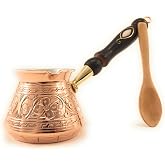 ACI Serisi (K&uuml;&ccedil;&uuml;k-9 oz) - En Kalın Katı Oyulmuş Bakır T&uuml;rk Yunan Arap&ccedil;a Kahve Tenceresi, Ocak &Uuml;st&uuml; Kahve Makinesi, Jazzve, Ce