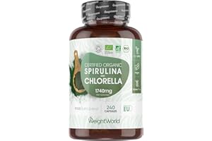 WEIGHTWORLD Organic Spirulina and Chlorella Capsules - 80 Days Supply - 240 Capsules - Soil Association Certified - Nutrient-Rich Algae Superfoods - Chlorella and Spirulina Herbal Supplements with No Additives