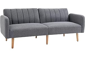 HOMCOM Divano Letto 2 Posti a 1 Piazza con Schienale Reclinabile, Rivestimento Tessuto e Gambe in Legno, 173x75x73cm, Grigio