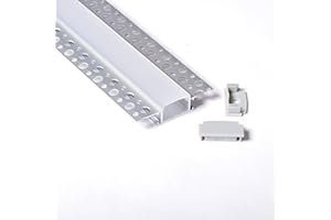Aftertech Perfil empotrable de 2 metros para tiras LED de cartón yeso oculto con cubierta opaca (interior 20,7 mm 6114)