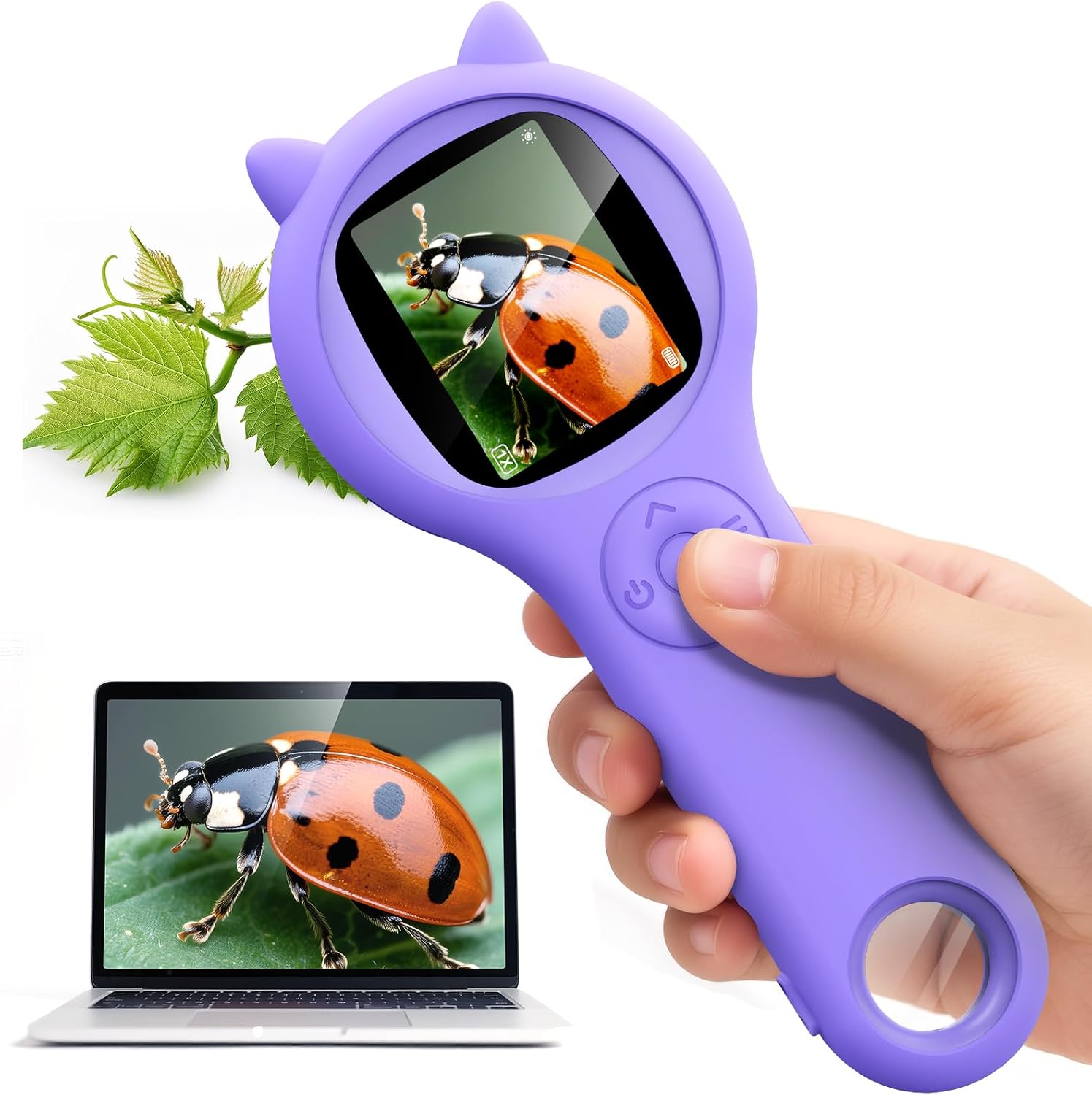 Microscopio para Niños 200X-Microscopio Portátil de 2 Pulgadas con 8 LED Ajustables,Microscopio Digital Compatible con Grabación de Fotos y Videos, Niños de 3 a 12 años (Morado)