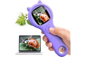 ASHFLY Microscopio para Niños 200X-Microscopio Portátil de 2 Pulgadas con 8 LED Ajustables,Microscopio Digital Compatible con Grabación de Fotos y Videos, Niños de 3 a 12 años (Morado)