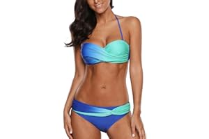 Tuopuda Costume da Bagno Donna Bandeau Bikini Set Push Up Imbottito Costumi Mare Due Pezzi Brasiliana Bikini Gradient Color Spiaggia Swimwear Sexy Top Triangolo Reggiseno con Slip Vita Bassa