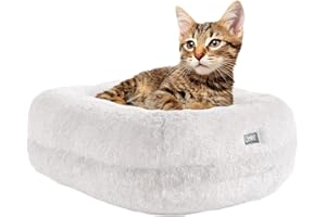 Omlet Calming Super Soft Luxury Donut Cat Bed | Easy to Clean with Machine Washable Removable Cover | Deep Filled Cat Bed for a Cuddly Feeling | One Size | Snowball White