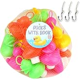 Duck Fishing Set with 20 Plastic Multicolor Ducks with Hook and Weight Includes 3 Hooks, Bath Toy - Pool Toy - Fishing Ducks