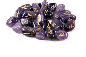 Arts Of India Natural Amethyst Stone Rune Set Engraved Lettering 25 Pcs Stone Symbols Elder Futark Alphabets Reiki Crystal Healing