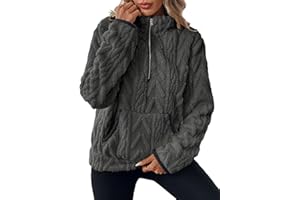 ROFUSSO Miękka bluza damska zimowa bluza polarowa z długim rękawem na co dzień zima ciepły sweter Sherpa z kieszeniami