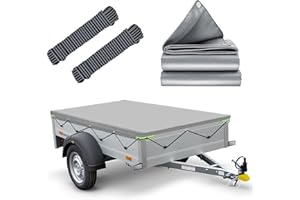 MRWIZMS Anhängerplane Flachplane 211x116x8cm, WASSERFEST Anhänger Abdeckplane mit Planenseil, Ideal für HUMBAUR Startrailer & Steely DK und 500kg/750kg/800kg 205x109cm Anhänger