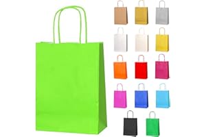 Thepaperbagstore 10 Bolsas De Papel Para Fiestas Y Regalos, con Asas Retorcidas - Verde Claro - 180x220x80mm