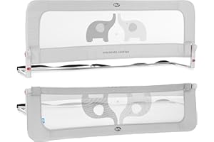 ms BabyWorld - Barrera de Cama Nido para Bebé 150 cm | Barandilla Abatible de Seguridad con 2 Alturas Regulables, Protección Anticaídas para Cama Infantil o Juvenil, Gris