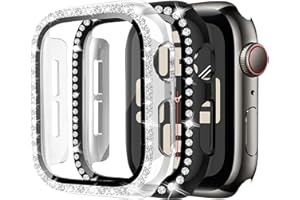 MYAPULUA 2Pack Bling Case for Apple Watch Screen Protector 44mm for Women,Hard PC Diamond Glitter Crystal Full Protection Protective Cover for iWatch Series 10 9 8 7 6 5 4 SE,03-black/Transparent