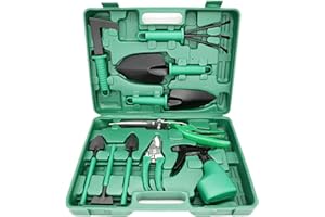 AVAKKER Garden Tools Set, 10pcs Gardening Hand Tools with Toolbox, Shears, Rake, Shovel, Sprayer, Scraper, Gardening Lovers Present