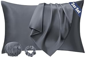 ‎SEIWOHL Seiwohl Satin Kissenbezug 40 x 80, 2 Stück Satin Kopfkissenbezug 40x80 Pillowcase Kissen Bezug Kissenhülle für Haar und Haut, ähnlich wie Seide, Dunkelgrau, mit Haargummi und Haarhaube