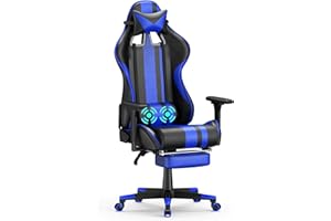 Soontrans Sedia da Gaming Massaggiante, Ergonomico Sedia Gaming con Supporto Lumbare Massaggio Vibratorio & Poggiapiedi & Poggiatesta, Poltrona da Gaming per Youtube Livestreaming Xbox (Blu)