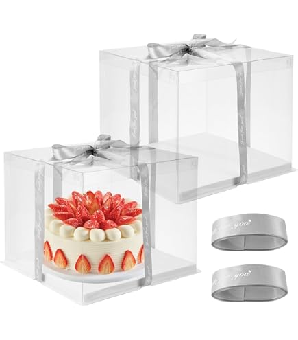 2x Transparente Tortenbox 30x30x26cm - Mit Sockel, Band & Karte Für Geburtstag