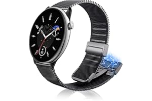 LanQii 20mm metalowy pasek kompatybilny z Amazfit GTR Mini/GTS 4/GTS 4 Mini/Bip 3/Bip 3 Pro, magnetyczne składane klamry ze stali nierdzewnej dla Amazfit GTS 3/GTS 2e/GTS 2 Mini -czarny
