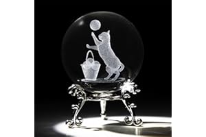 vskikris Cat Figurine - Decorative Ball Paperweight with Stand - Kitten Collectibles Kitty Gift for Cat Lover - 60mm