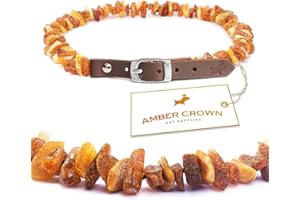 AMBER CROWN Bernsteinkette für Hunde und Katzen mit Lederschließe, gegen Zecken und Flöhe