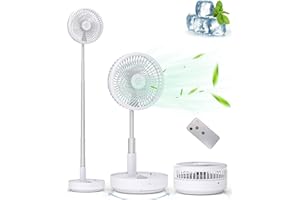 Primevolve 8" Oszillierender Tisch-und Standventilator mit Fernbedienung, Tragbarer Faltbarer Travel Fan für Outdoor Reise Camping, 7200mAh Akku Batterie Ventilator Leise für Schlafzimmer Büro (Weiß)