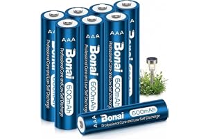 BONAI AAA Batteri, 600mAh Ni-MH Solbatterier för Solcellslampor, Låg Självurladdning AAA Uppladdningsbara Batterier, 8 Paket