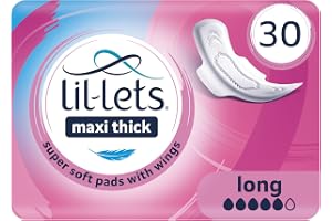 Lil-Lets Maxi Thick Long Sanitory Pads - Super Soft Cotton Pads With Wings - Extra Long and Cushioned - Skin Friendly - Fast Absorption - Leak Protection - Fragrance Free - 30 units