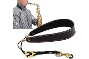 JIAMIAN Noir Sangles, Premium Sangle De Cou En Cuir Véritable, Boucle Réglable, Ecomfortable Sax Sangle, Saxophone Fabriqué Main, Pour Alto/Ténor/Soprano/Baryton