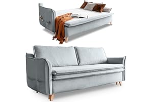 ‎MIUFORM Schlafsofa mit Bettkasten, Schlafsofa Dauerschläfer - Big Sofa mit Schlaffunktion und Bettkasten, Schlafsofa mit Matratze, Sofabett, Schlafcouch mit Bettkasten, Schlafcouch Ausziehbar - Sofa Hell Grau
