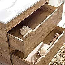 Mobile bagno sospeso 80 cm rovere bianco con pensile H 125 cm Nadia