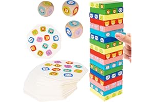 SUPRBIRD Blocchi Torre di Legno Colorato Tavola Impilabile, Torre Impilabile in Legno per Bambini dai 3 a 9 Anni, Gioco Educativo Bambini con Carte Gioco, per Ragazzi e Ragazze
