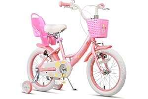 Glerc Maggie 12 14 16 20 Inch Kids Bike for 2-13 Years Old, Girls Bicycle with Doll-Seat & Basket & Stabilisers & Kickstand, Multiple Colors