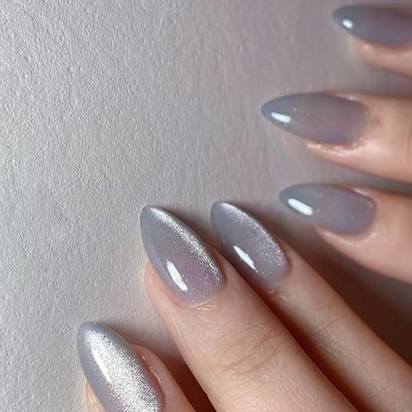 KAVI'S Falsche Nägel, 24 Stück – Kurze Mandel-Form, Nude-Farbverlauf, Cat-Eye Design, Zum Aufkleben