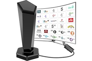 QGCLEARSO Indoor TV aerial,Freeview digital TV aerial with smart amplifier,magnetic base, 3-metre cable,reception range of over 420 km & 360-degree,supports 4K/1080P & VHF/UHF/DAB Radio & All TVs