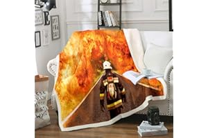 LOUSSIESD Feuerwehrmann Kuscheldecke Feuerwehrmann Bedruckte Decke für Sofa Couch Bett Brennendes Feuer Fleece Wohndecke Feuerwehr Held Warm Couchdecke Raumdekor Plüsch Flanell Fleecedecke 150x200cm