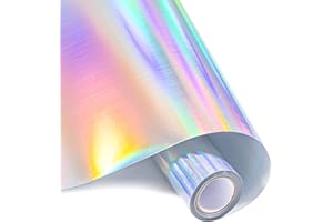 Whaline Silver Mirror Vinyl Reflective Heat Transfer Paper Permanent Adhesive HTV Iron On Vinyl Backed Vinyl Rolls for DIY T-Shirts, Hat, Clothing, Birthdays, Letters, Silhouette Cameo, 12In x 10FT