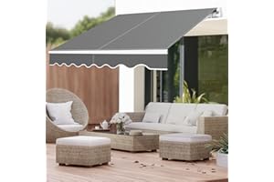 HEVOL Store Banne Manuel, 300x250cm Auvent Rétractable Imperméable, Toile pour Store Banne Résistant aux UV pour Fenêtres, Balcons, Terrasses, Gris