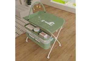 LANTUS Table à Langer Mobile pour Bébé, Pliable avec Hauteur Réglable sur 5 Niveaux Poubelle Panier de Rangement Etagère Roues Verrouillables, pour Chambre de Bébé,75 * 68 * 83-91cm (B) Vert