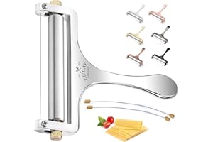 ZULAY KITCHEN Cortador de Queso Zulay Con Grosor Ajustable - Alambre para Mozzarella, Cheddar, Gouda - Resistente para Bloques Con 2 Alambres Extra (Plata)