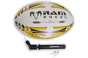 Ram Rugby Pass Developer - Weighted Training Ball - Improve Wrist & Arm Strength & Passing Distance - 3D Grip - Ultima Grade Synthetic Rubber - Available in 3 x Rugby Ball Sizes for all age groups