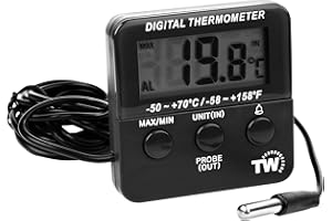 THERMOMETER WORLD Termómetro digital para refrigerador con alarma de temperatura máxima y mínima. Termómetro para refrigerador y congelador para controlar alimentos refrigerados.