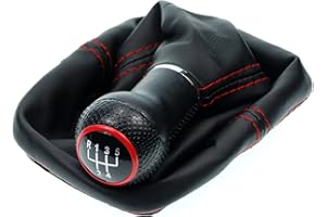 L & P Car Design L&P A0254-1 mieszek zmiany biegów, kolor czarny, szew, czerwony, gałka zmiany biegów, 12 mm, kompatybilna z VW Golf 2 II 3 III Polo 6N Passat 35i itp. GTI Look obejma Plug Play, część