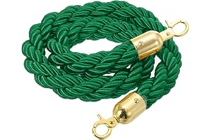 sourcing map Twisted Stanchion Rope 5 Ft/1.5 M, Barrier Rope Twisted Post Ropes with Snap Hooks for Posts Stands Queue Divider Crowd Control, Green Golden