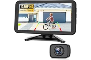 AUTO-VOX W12 Bezprzewodowa Kamera Cofania: Bezprzewodowa Kamera Cofania 5” LCD 1080p z obsługą 2 Kamer, Stabilnym Sygnałem, Wodoodporna IP69K, Noktowizor do Samochodów Kempingowych i Ciężarówek