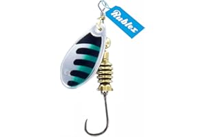 Rublex - Pack de 5 Cucharillas de Pesca Celta-2 ANV | Cebo Artificial de Pesca con Anzuelo Simple sin Muerte Fácilmente Intercambiable con Sistema Quita-Vueltas, Color Plata Negro Verde, 3'5gr