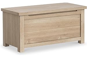 RoselandFurniture Farrow Oak Blanket Box Ottoman Wooden Storage Box | Fully Assembled Large Contemporary Washed Oak Solid Wooden Chest, Trunk or Toy Box for Bedroom, Hallway or Kids Room