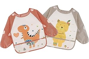Vancle Baby Bibs with Sleeves, Waterproof Long Sleeve Bib Unisex Feeding Bibs for Infant Toddler