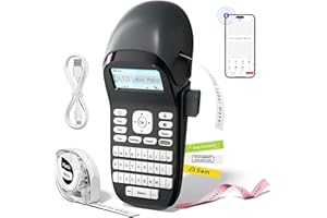Phomemo LT12 Label Maker Machine with Tape, Bluetooth Portable Labeller with QWERTY Keyboard Rechargeable Label Printer LCD Screen for Home, Office, Organization(1 label tapes included) Grey
