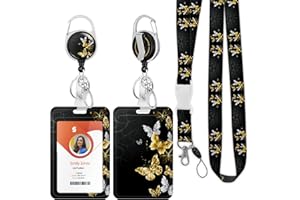 BOUTILON ID Badge Holder mit Lanyard, einziehbare ID Badge Card Holders Abnehmbare Hals Lanyard Strap mit Badge Reel und vertikale ID-Halter für Krankenschwester Studenten (Butterfly)
